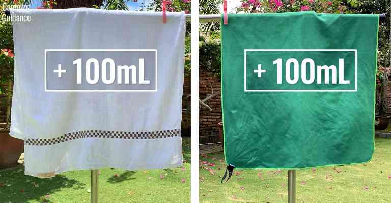 Adding 100mL (3.4 fluid ounces) of water to each towel (cotton and Wise Owl Outfitters towel).