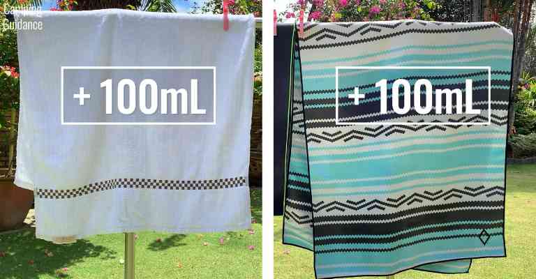 Adding 100mL (3.4 fluid ounces) of water to each towel (cotton and Nomadix Original towel).