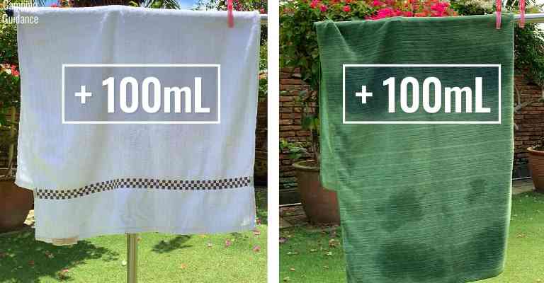 Adding 100mL (3.4 fluid ounces) of water to each towel (cotton towel and PackTowl Luxe).