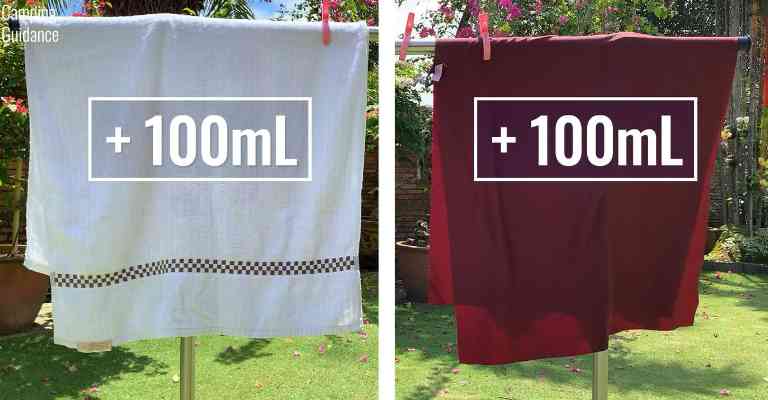 Adding 100mL (3.4 fluid ounces) of water to each towel (cotton towel and Matador NanoDry towel).
