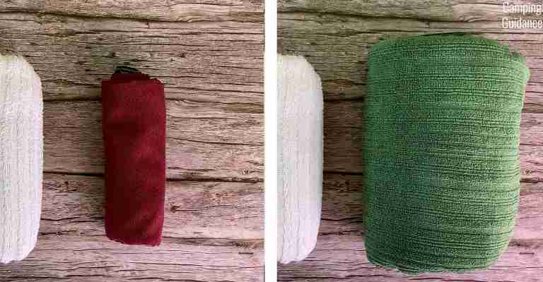 The Matador NanoDry (left) is for backpacking, and the PackTowl Luxe (right) is for car camping.