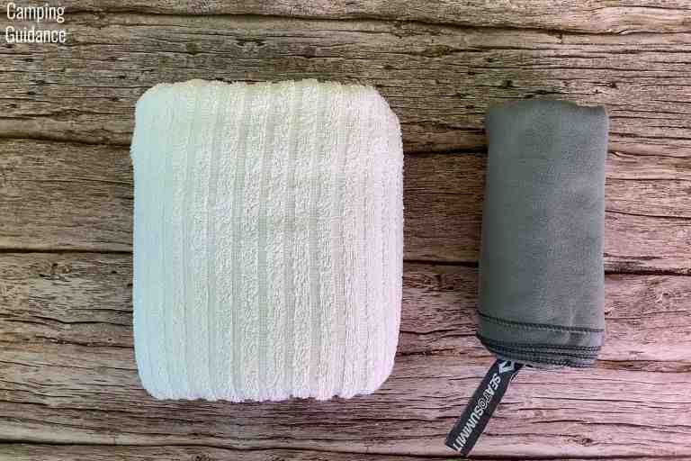 Here's a picture of a regular cotton towel beside a Sea to Summit DryLite towel.