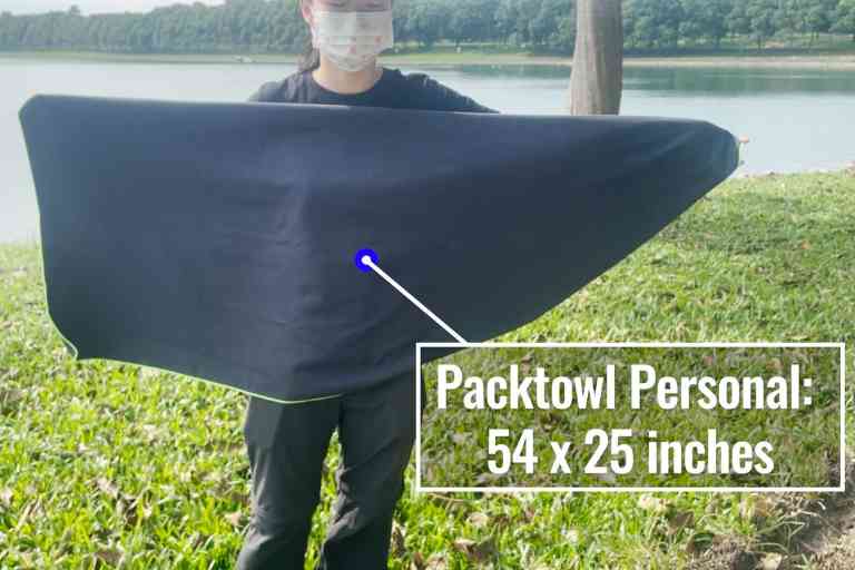 This is the PackTowl Personal with dimensions of 54 x 25 inches, the perfect size for a shower towel.