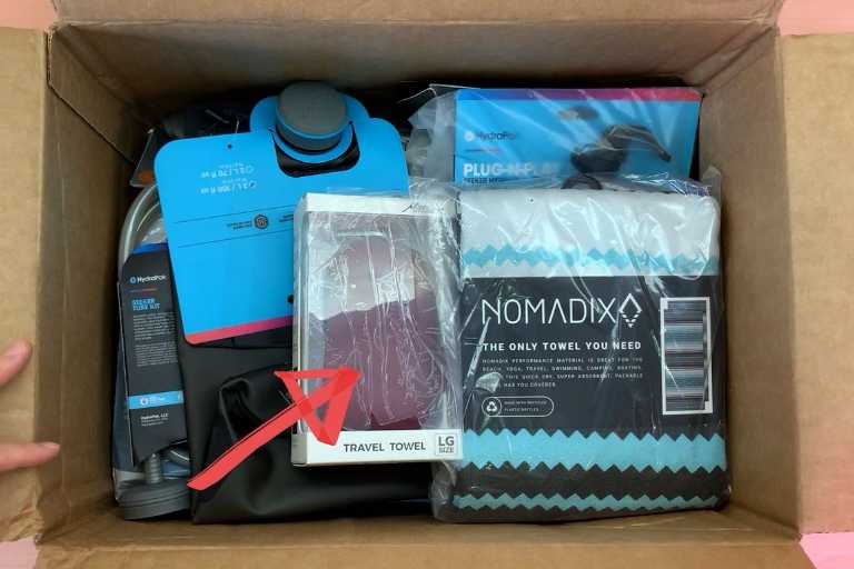 My package from REI Co-Op, which includes the Matador NanoDry towel.
