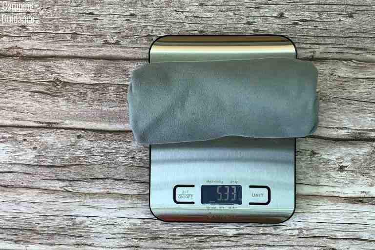 Weighing the Sea to Summit Drylite towel in ounces - 5.33 ounces.
