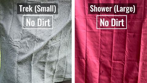 Both the Matador NanoDry Trek Towel and Shower Towels don't pick up any dirt.