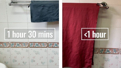 Drying the Matador NanoDry Trek Towel and Shower Towel indoors. 
