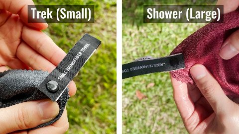 The hanging loops of the Matador NanoDry Trek Towel and Shower Towel.