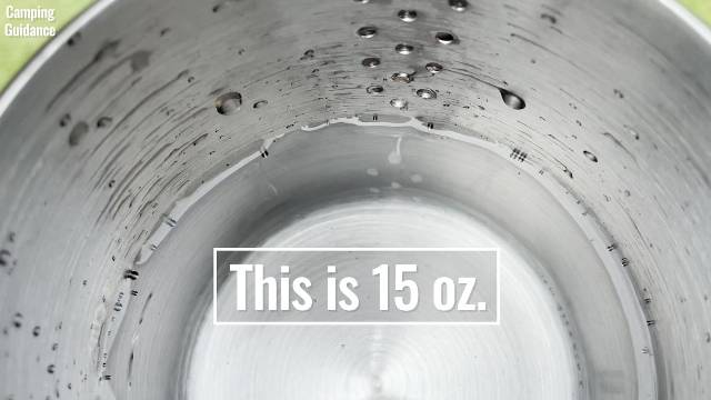 Filling the GSI Outdoors Glacier 3-Cup Percolator with 15 ounces of water.