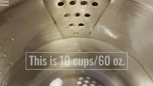 The water level when I filled the Coleman 12-Cup Stainless Steel Percolator with 60oz of water.