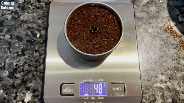 I filled the filter basket of the GSI Outdoors Glacier 3-Cup Percolator to the brim.