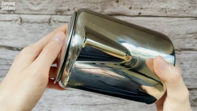 The stainless steel coffee pot of the GSI Outdoors Glacier 3-Cup Percolator.