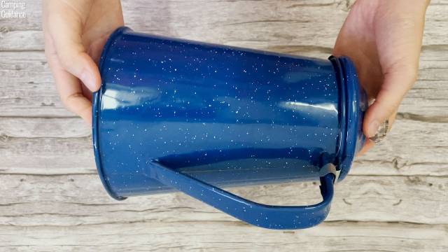 The coffee pot and handle of the GSI Outdoors Enamelware 8-Cup Percolator has an enamel finish.