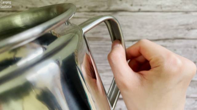 The uncomfortable handle of the Coleman 12-Cup Stainless Steel Percolator.