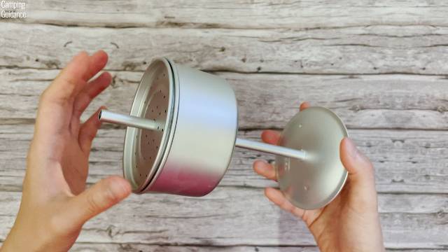 The stem, filter basket and spreader (inner percolator) of the GSI Outdoors Enamelware 8-Cup Percolator.