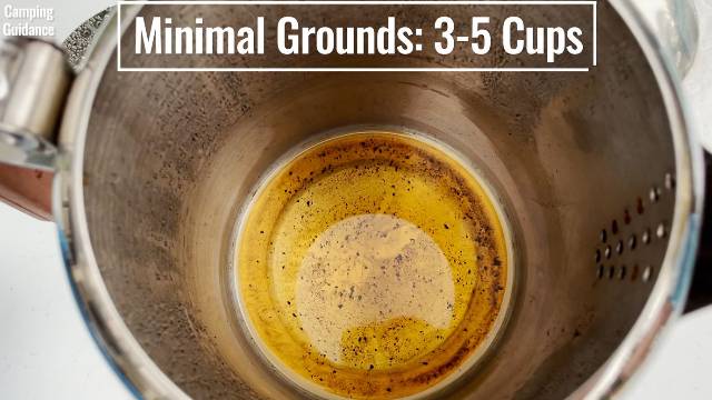 Minimal grounds in the Coletti Bozeman Camping Coffee Percolator when brewing between 3-5 cups of coffee.