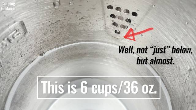 The water level when I filled the Stanley Camp Percolator with 36 ounces of water.