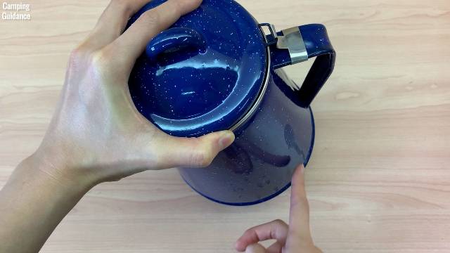 Coffee stains on the Stansport Enamel 8-Cup Percolator.