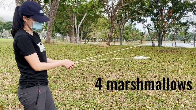 Here’s how much the bamboo marshmallow roasting sticks flexed with 4 marshmallows on it.