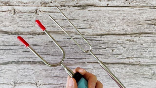 Here's a heavy duty roasting stick (Jolly Green Marshmallow Roasting Stick) beside a lighter duty roasting stick (MalloMe Marshmallow Roasting Stick).
