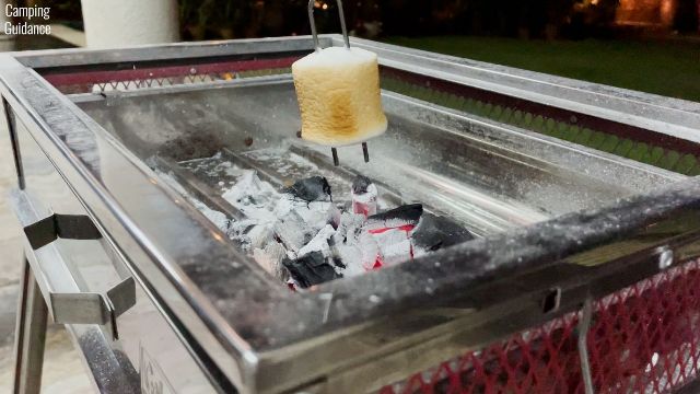 Here's me roasting a marshmallow downwards with the Ezire Marshmallow Roasting Sticks. There's no slipping of the marshmallow as you can see from the marshmallow goo.