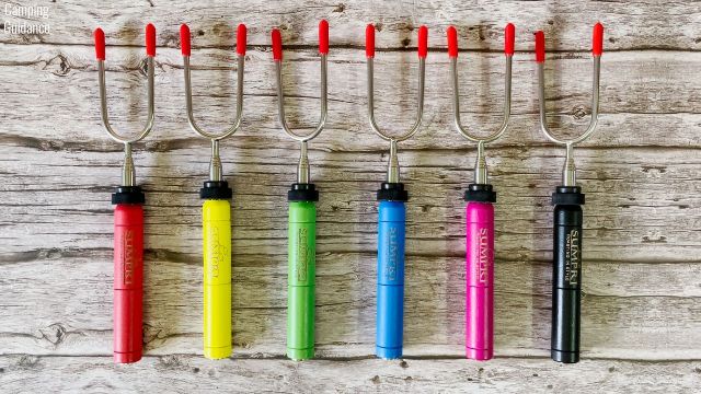 Here are all the different vibrant colors of the Sumpri Marshmallow Roasting Sticks (red, yellow, green, blue, purple, and black).