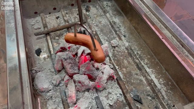 Here’s a photo of me roasting hot dogs (downwards facing the fire) with the Briout Marshmallow Roasting Sticks.