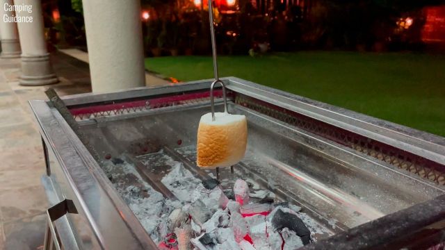 Here’s me roasting a marshmallow downwards with the Ajmyonsp Marshmallow Roasting Sticks. There’s minimal slipping of the marshmallow as you can see from the marshmallow goo.