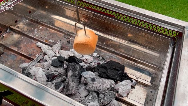 Here’s me roasting a marshmallow downwards with the MalloMe Marshmallow Roasting Sticks. There’s minimal slipping of the marshmallow as you can see from the marshmallow goo.