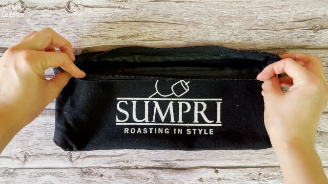 This is the storage pouch (with a zippered opening) of the Sumpri Marshmallow Roasting Sticks.
