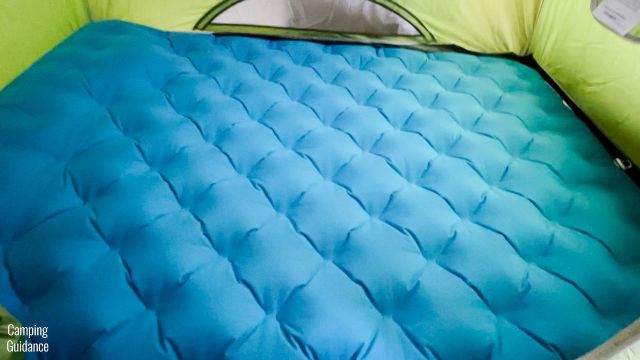 This is what the Sierra Designs 2-Person Camping Air Mattress looks like inside a Coleman 2-Person Sundome Tent.