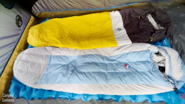 Here's a picture of the Klymit Double V Uninsulated Sleeping Pad with 2 sleeping bags on it.