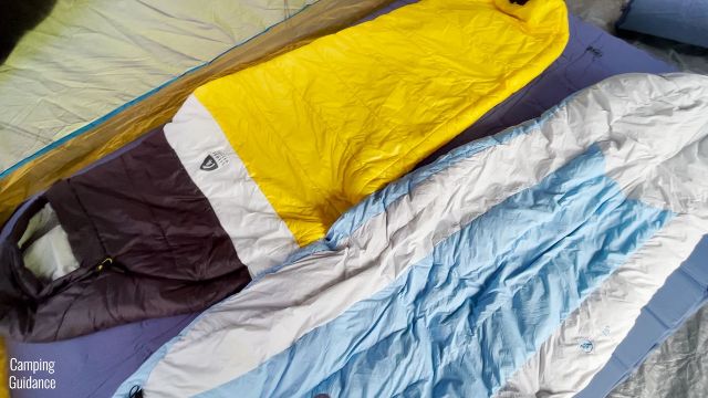 This is a picture of what 2 sleeping bags look like on the REI Camp Dreamer Double.
