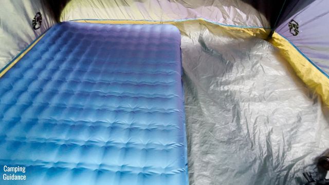 This is a picture of the Alps Mountaineering Vertex Air Bed inside a Coleman 4-Person Dome Tent.