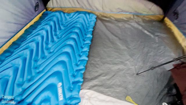 This is what the Klymit Double V Uninsulated Sleeping Pad looks like inside a Coleman 4-Person Dome Tent.