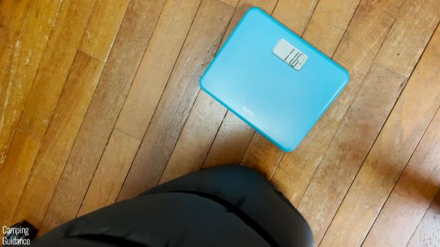 This is a picture of me weighing the REI Camp Dreamer Double on a weighing scale (11.6 pounds for just the mattress alone).
