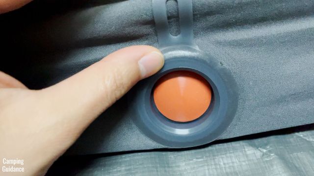 This is a picture of the Deflation valve (opened) of the Exped MegaMat Duo 10.