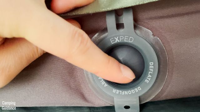 This is a picture of the Deflation valve (closed) of the Exped MegaMat Duo 10.