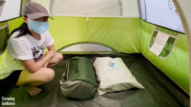This is a picture of me beside both my Exped MegaMat Duo 10 Medium Double Sleeping Pad (left) and the Etekcity Upgraded Camping Air Mattress Queen (right).