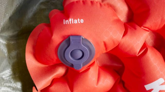 This is a picture of the Inflate valve (closed) of the Klymit Double V Insulated Sleeping Pad.