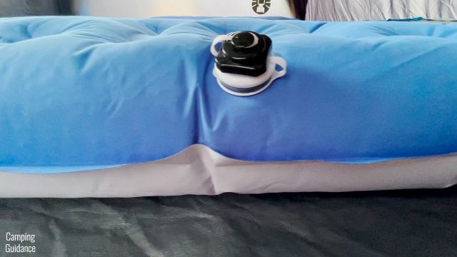 This picture shows where the Boston valve on the Sierra Designs 2-Person Camping Air Mattress is positioned.