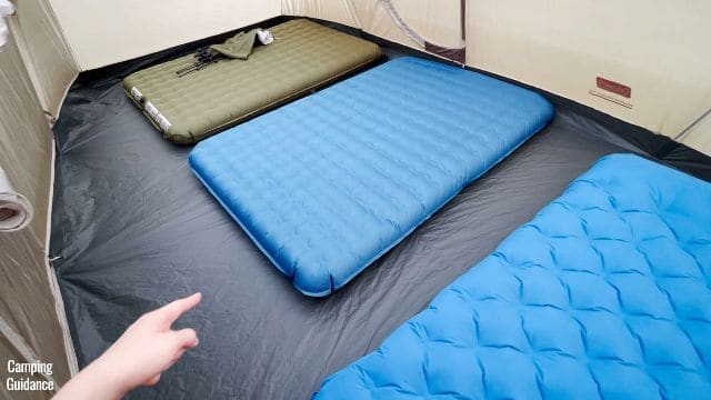 This is a picture of what 3 queen-sized camping mattresses would look like inside a Coleman WeatherMaster 10-Person Tent.