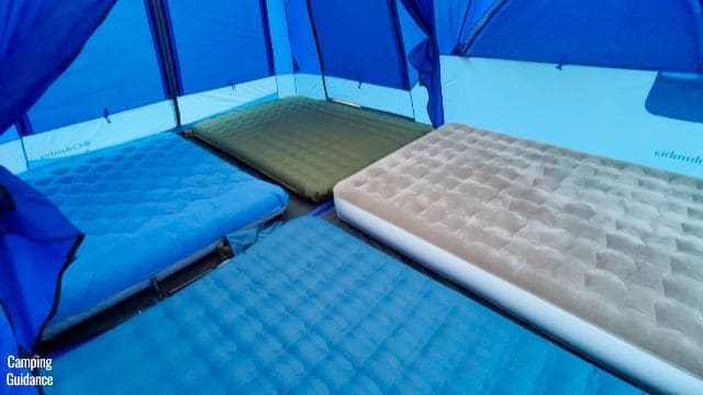 Here’s what having 4 queen-sized camping mattresses would look like inside the Columbia Mammoth Creek 10-Person Cabin Tent.