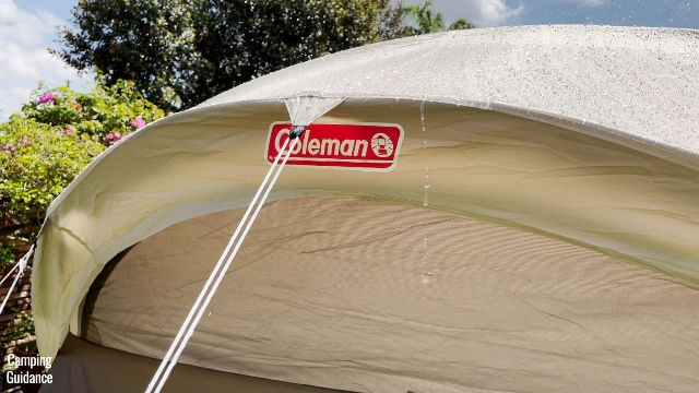 This is a picture of the angled window of the Coleman WeatherMaster 10-Person Tent.