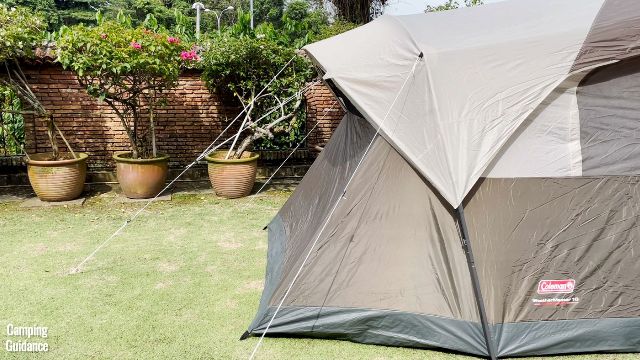 The sides of the widths of the Coleman WeatherMaster 10-Person Tent are not vertical, and there's a small triangular space.