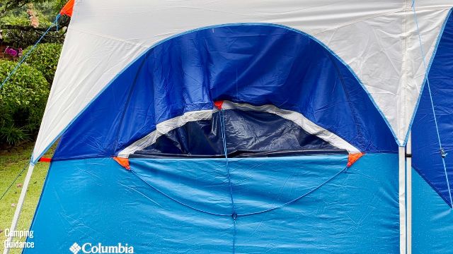 This is what the angled pull-out window looks like before assembly. You need to enter the tent with the red fiberglass poles to assemble these windows.