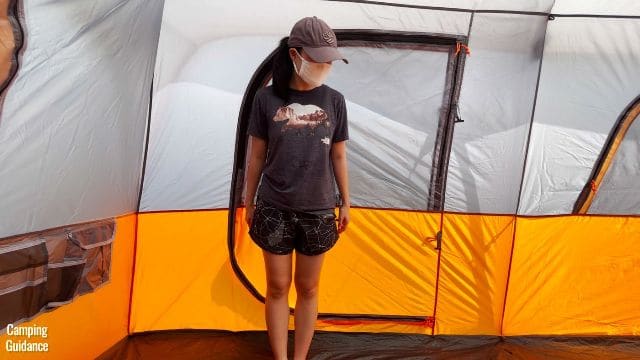 This is what one of the doors of the Core 10-Person Straight Wall Cabin Tent looks like when I stand in front of it.