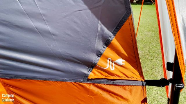 This is a picture of the e-port of the Core 10-Person Straight Wall Cabin Tent, taken from the outside.