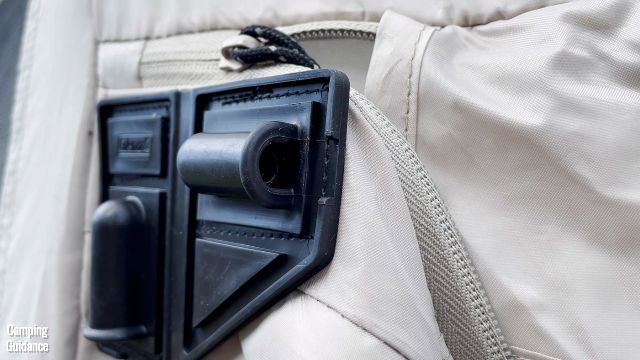 This is the rubber gasket at the top of the hinged D-door of the WeatherMaster 10-Person Tent. Notice something stuck inside? That’s the tip of my fiberglass pole.