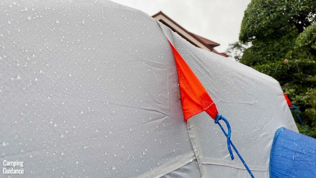 This is what the guyline attachment to the main tent body of the Columbia Mammoth Creek Tent looks like.